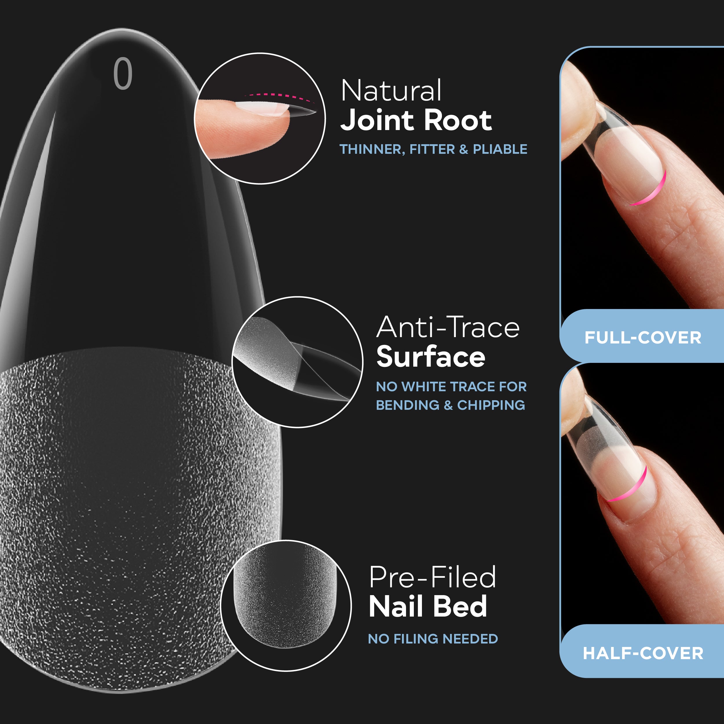 SUNUV 600 PCS Medium Almond Gel Nail Tips