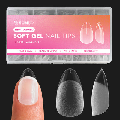 SUNUV 600 PCS Short Almond Gel Nail Tips