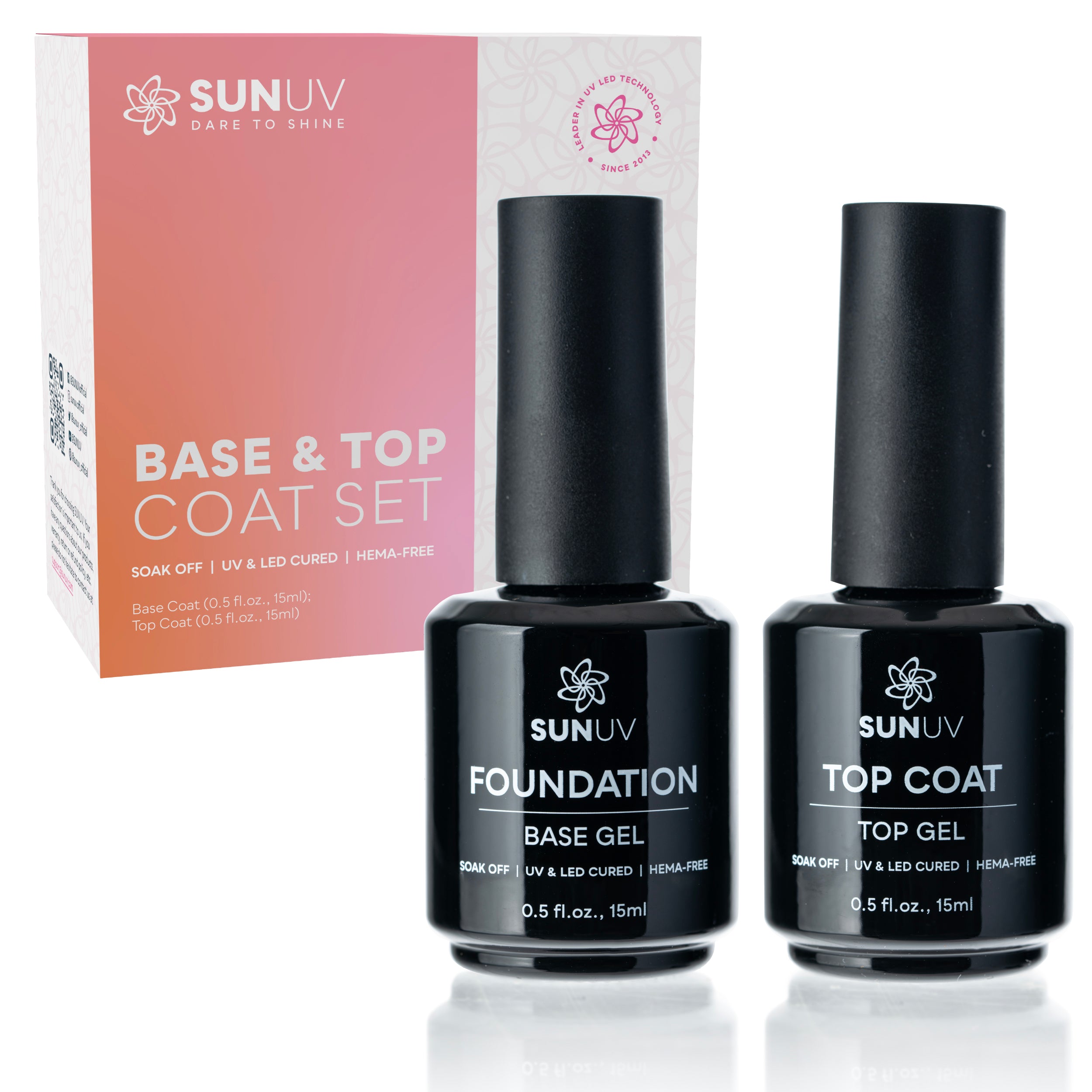 Gel Top Coat and Base Coat Set, Gel Nail Polish Kit 2 Pack, 15ml